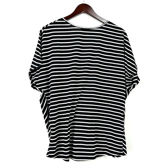 Umgee VNeck Cap Sleeve Blouse Women M Black White Stripe Twist Knot Front 1182H - Picture 5 of 11